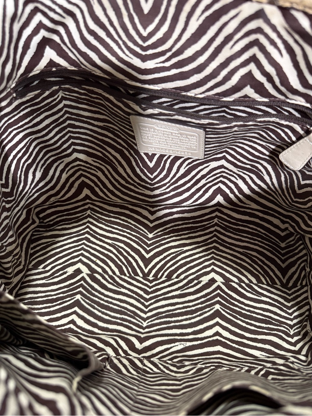 Coach Beige Woven Straw Tote with Snake-Print Trim - Picture 4 of 5